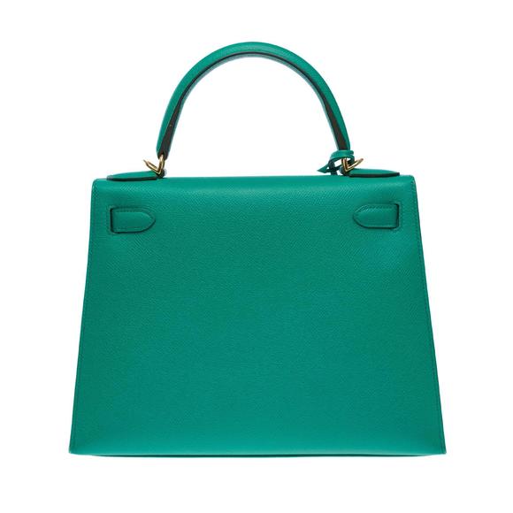 HERMES New Kelly 28 sellier handbag strap in Vert Jade Epsom leather, GHW - Picture 4 of 12